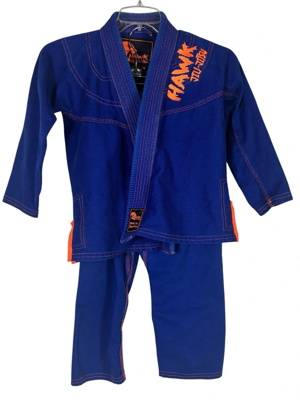 HAWK Brazilian GI Martial Art Jacket Pants Set Size K0 Blue Jiu Jitsu Youth